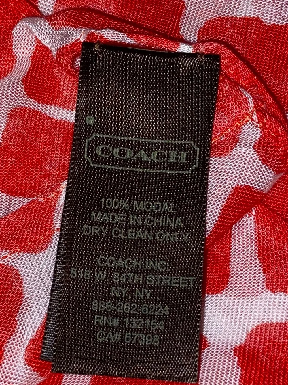 Coach Red and White Geometric Silk Scarf